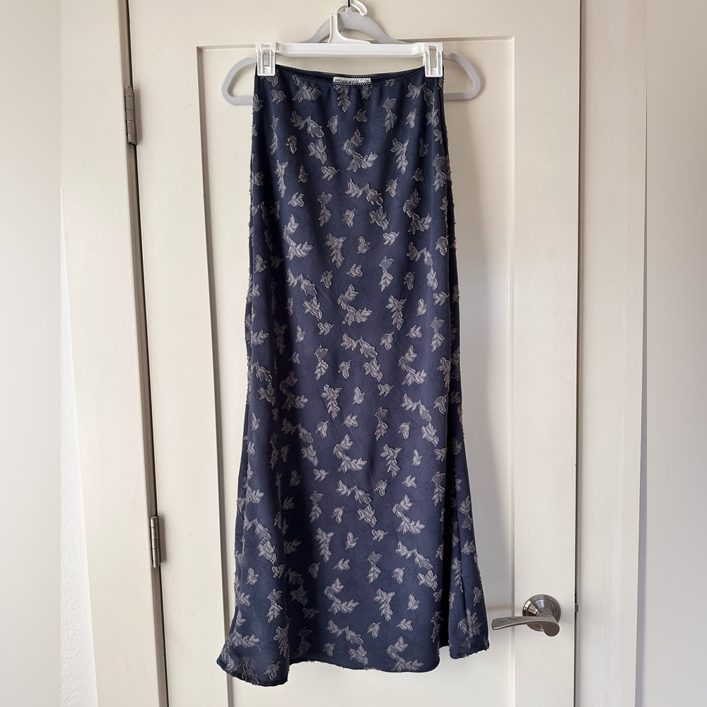 Urban Renewal Navy Maxi Skirt with Light Gray Floral Print